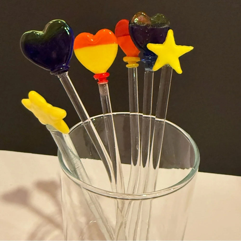 Colorful Heart and Star Drink Stirrers Swizzle Sticks